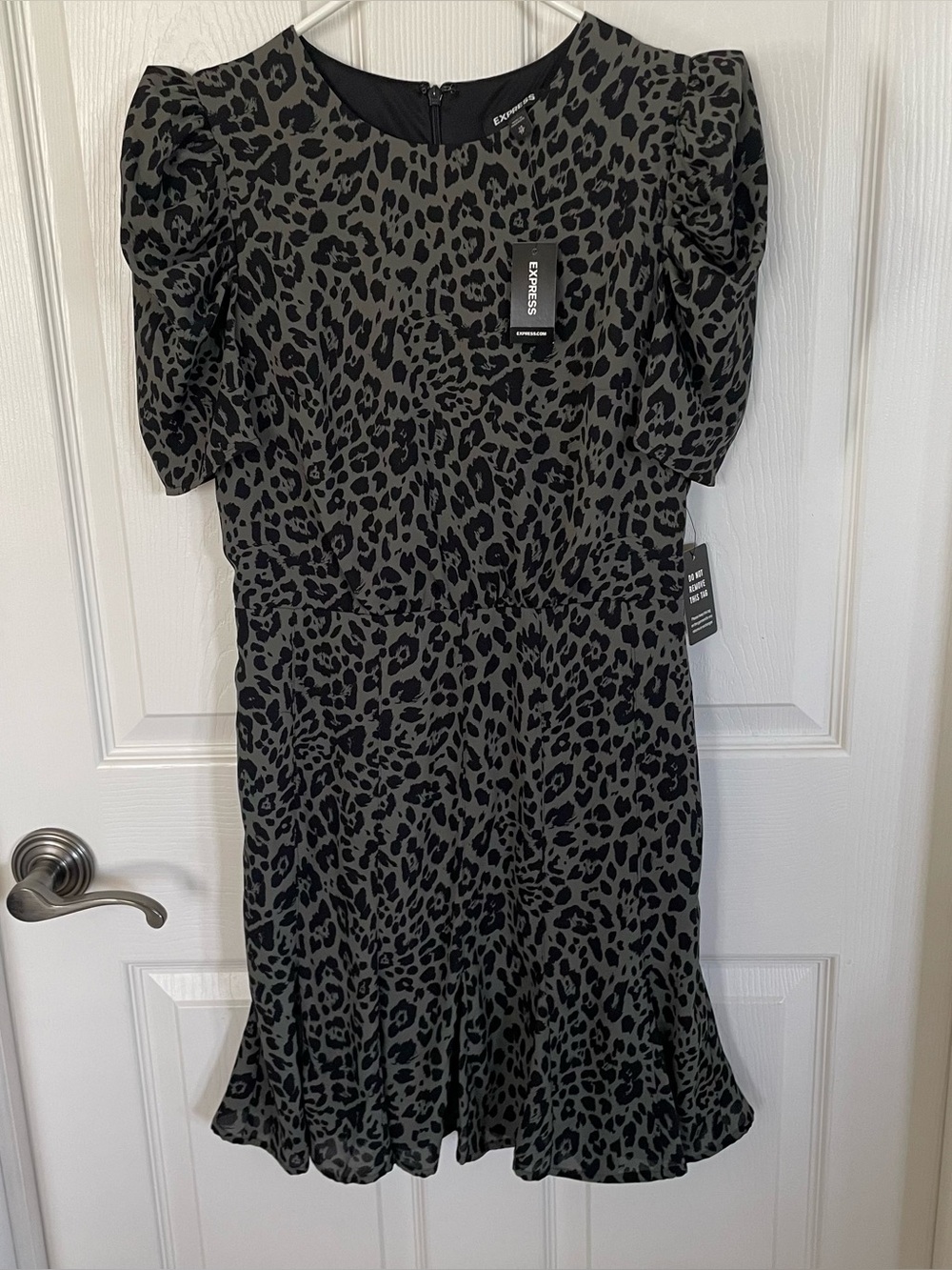 NWT Express Army Green Leopard Print Party Dress size XS